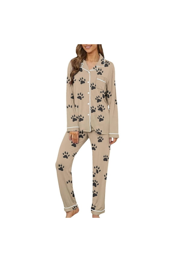 Pajamas Set for Women Soft Long Sleeve Button Down Sleepwear Plus Size Pj Lounge Sets Loungewear