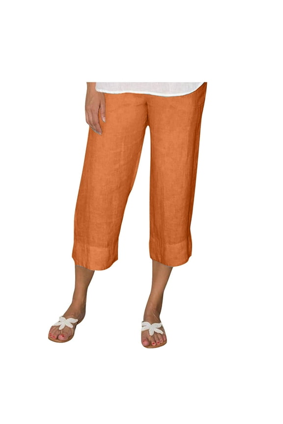 Plus Size Women Capri Pants for Summer Casual Cotton Linen Solid Capris Loose Fitting Soft Cropped Pants