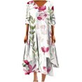 thumbnail image 1 of SCSAlgin Plus Size Women's Casual V Neck Button Down Dresses 3/4 Sleeve Floral Print Dress Loose Flowy Midi Dress, 1 of 4