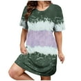 thumbnail image 1 of SCSAlgin Plus Size Women's Summer Oversized Loose Round Neck Short Sleeved Color Block Printed Dress, 1 of 4