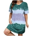 thumbnail image 1 of SCSAlgin Plus Size Women's Summer Oversized Loose Round Neck Short Sleeved Color Block Printed Dress, 1 of 4