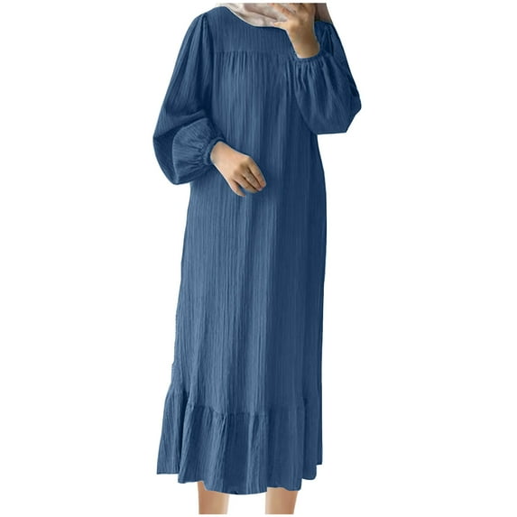 SCSAlgin Plus Size Womens 2024 Fall Long Sleeve Crew Neck Dress Solid Flowy Swing Dress Casual LooseBeach Long Dresses