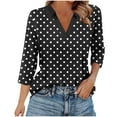 thumbnail image 1 of SCSAlgin Polka Dot Tops for Women 3/4 Sleeve Summer Cotton Notch V Neck Funny Shirts Button Up Graphic Tees, 1 of 6