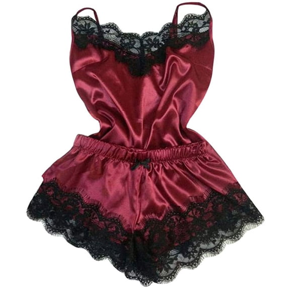 SCSAlgin Satin Pajama Set Women Silk Camisole Pjs Ruffle Sleepwear 2 Piece Loungewear Shorts Set