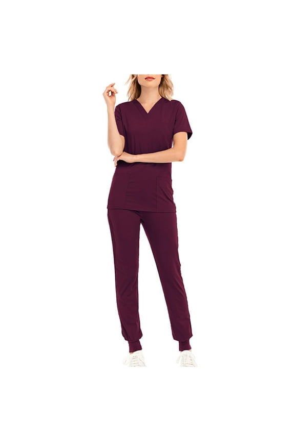 Scrub Set for Women V-Neck Scrub Top & Jogger Pants Medical Uniform Suits with Pockets