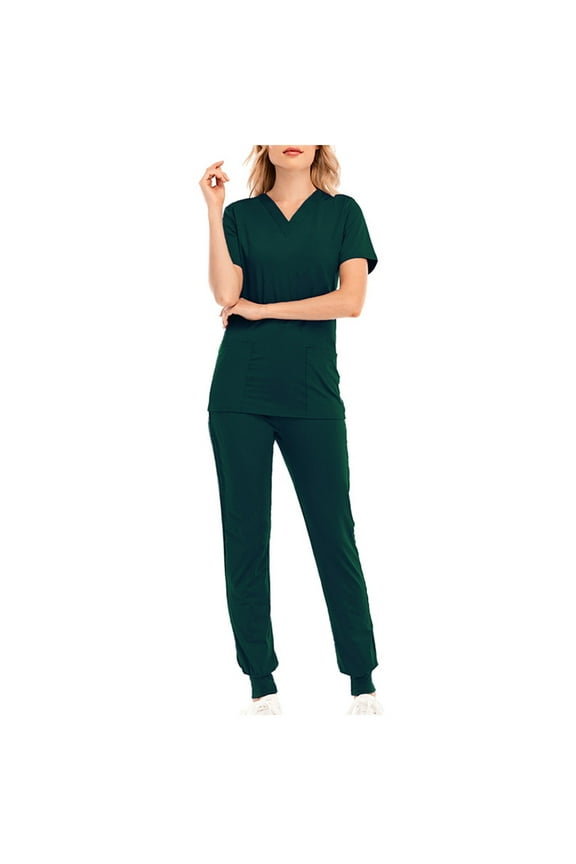 Scrub Set for Women V-Neck Scrub Top & Jogger Pants Medical Uniform Suits with Pockets