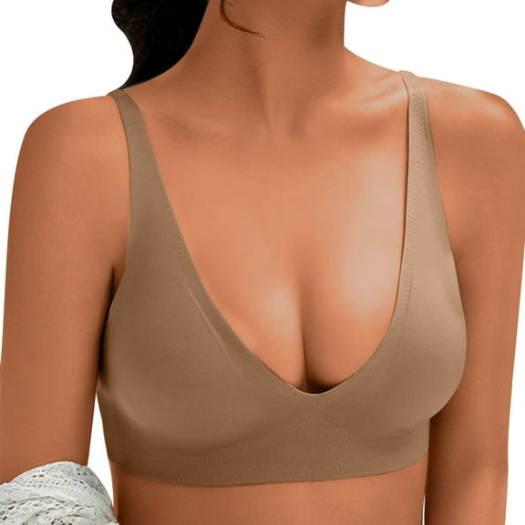 SCSAlgin Seamless Bras for Women Push up Wirefree Deep V Triangle Bralette Comfortable Soft OnePiece Everyday Bra