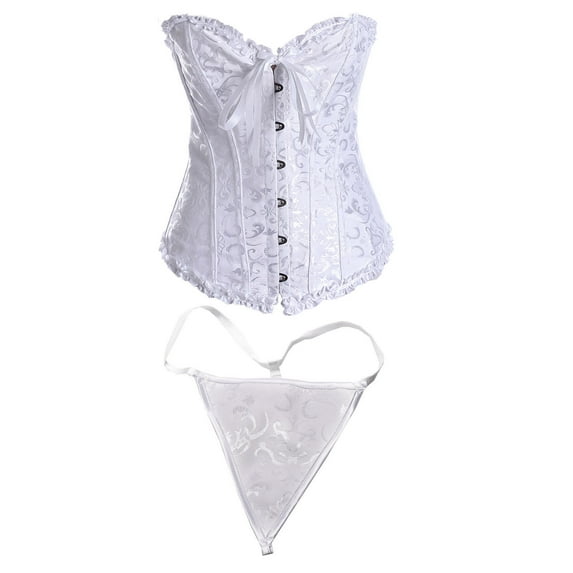 SCSAlgin Shapewear Sets for Women Corset Top Bustier LingerieZipper Front Flower Sexy Burlesque Vintage