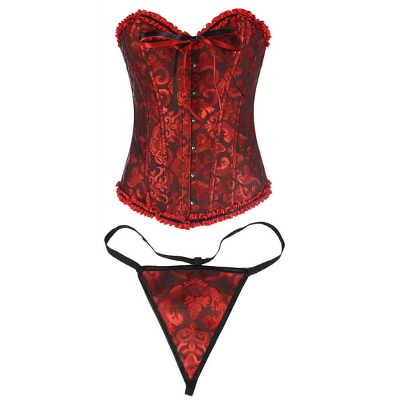 SCSAlgin Shapewear Sets for Women Corset Top Bustier LingerieZipper Front Flower Sexy Burlesque Vintage