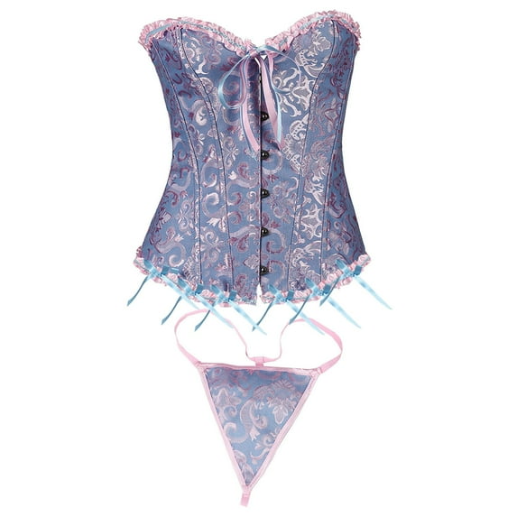 SCSAlgin Shapewear Sets for Women Corset Top Bustier LingerieZipper Front Flower Sexy Burlesque Vintage