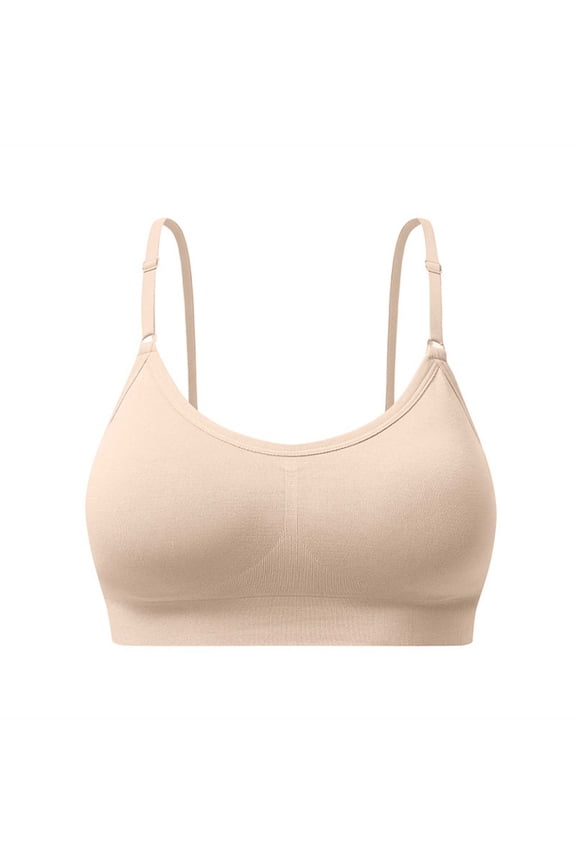 Spaghetti Strap Sports Bras for Women - Scoop Neck Wireless Padded Yoga Workout Crop Top