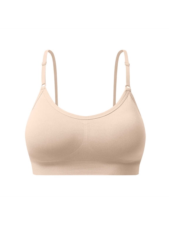 Spaghetti Strap Sports Bras for Women - Scoop Neck Wireless Padded Yoga Workout Crop Top