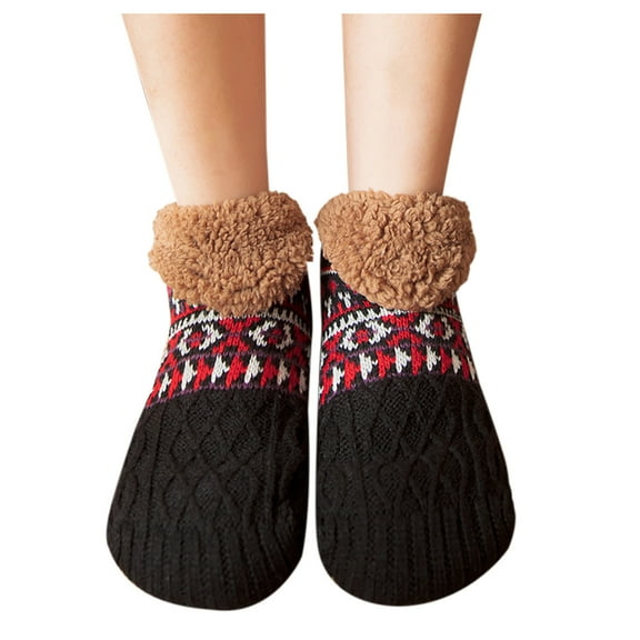 SCSAlgin Stocking Stuffers Fuzzy Slipper Socks with Grips Winter Thick Warm Cabin Thermal Socks Comfy Non Slip