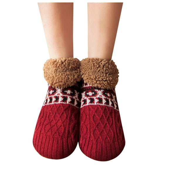 SCSAlgin Stocking Stuffers Fuzzy Slipper Socks with Grips Winter Thick Warm Cabin Thermal Socks Comfy Non Slip