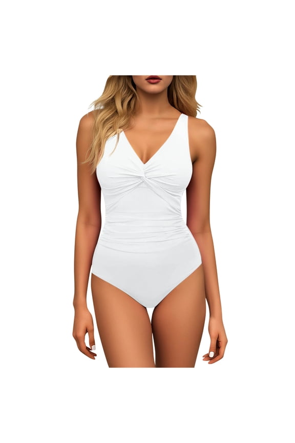 Swimsuit Women One Piece Tummy Control Bathing Suit for Women Modest V Neck Swimwear