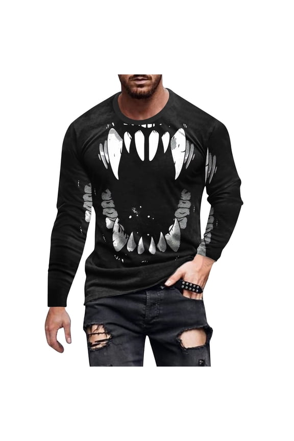 T-Shirts for Men Long Sleeve Funny 3D Graphic Tee Tops Plus Size Grim Reaper Skeleton Gothic Horror T-Shirt