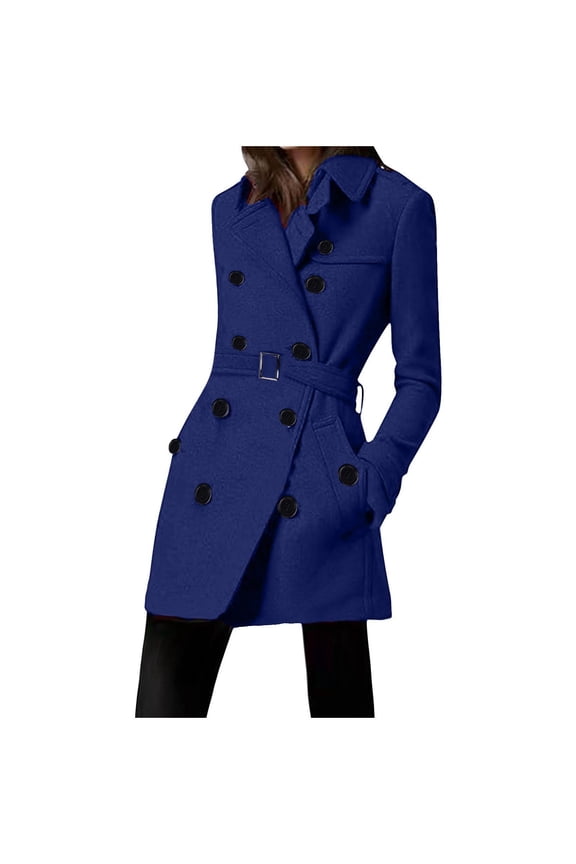 Winter Wool Overcoat Double Breasted Pea Coat Pockets Belt Fleece Lined Fall Fashion Y2k Coats Button Outwear