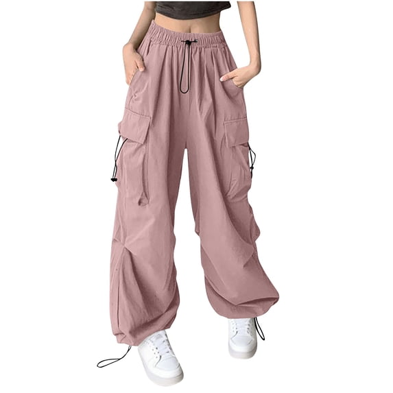 SCSAlgin Women Baggy Parachute Pants Casual Cargo Pant High Waist Loose Y2K Pants Multiple Pockets Jogger