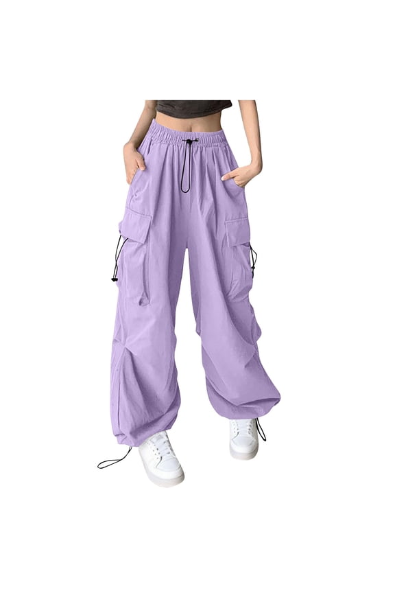 Women Baggy Parachute Pants Casual Cargo Pant High Waist Loose Y2K Pants Multiple Pockets Jogger