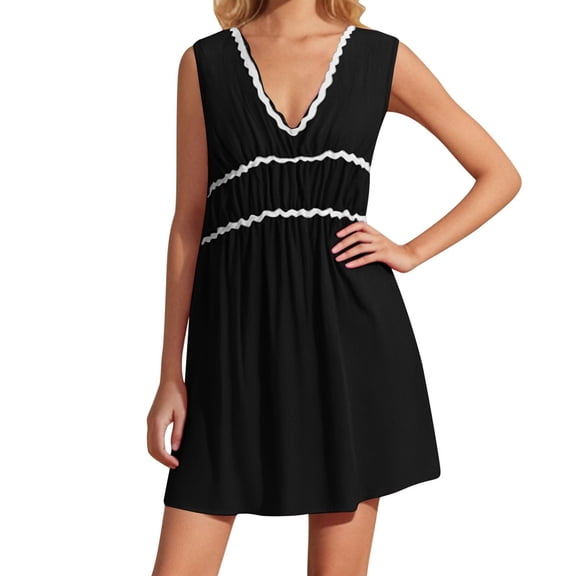 SCSAlgin Women Beach Dress V Neck Swimsuit Coverup Wave Bathing Suit Cover Up Tank Dress