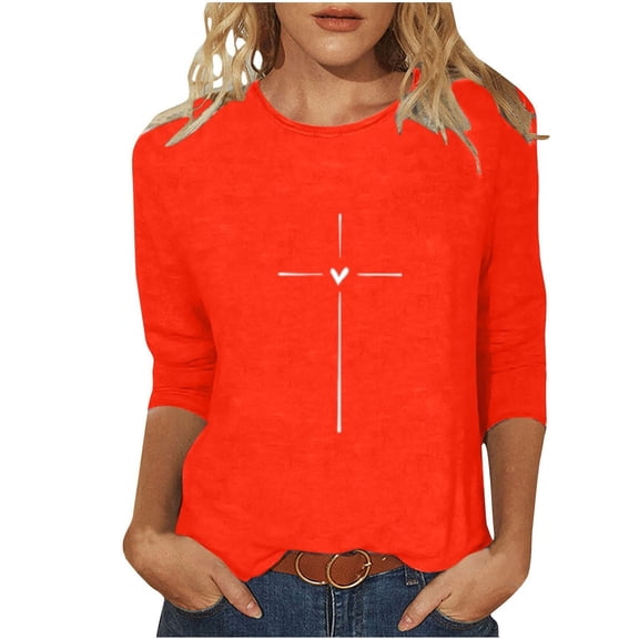 SCSAlgin Women Christian Cross Printed Long Sleeve Shirt Jesus Religion Inspirational Pullover