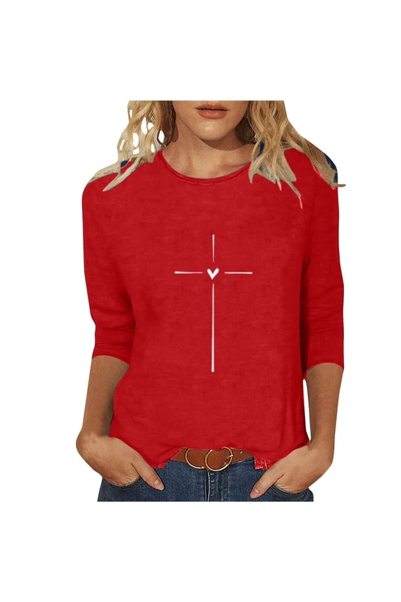 Women Christian Cross Printed Long Sleeve Shirt Jesus Religion Inspirational Pullover