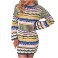 thumbnail image 1 of SCSAlgin Women Crochet Knit Mini Dress Long Sleeve Colorful Stripe Mesh Casual Sweater Dress Summer Beach Wear, 1 of 7