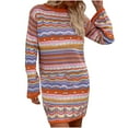 thumbnail image 1 of SCSAlgin Women Crochet Knit Mini Dress Long Sleeve Colorful Stripe Mesh Casual Sweater Dress Summer Beach Wear, 1 of 6
