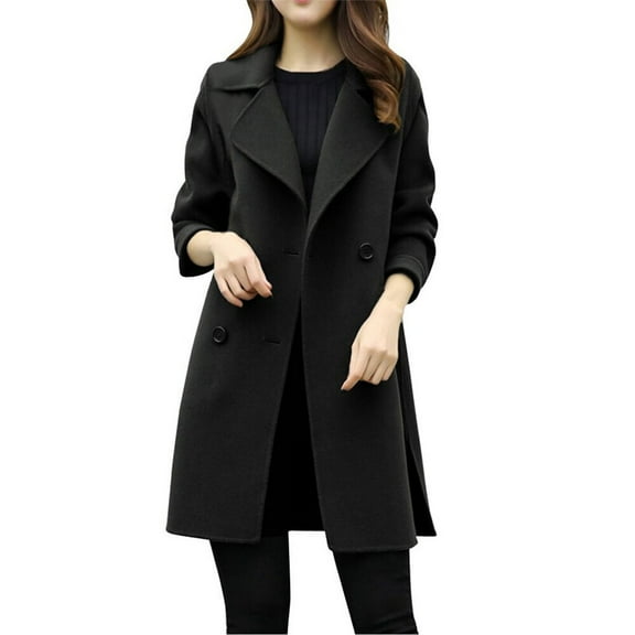 SCSAlgin Women Elegant Wool Pea Coat Lapel Collar Double Breasted Mid-Long Winter Overcoats