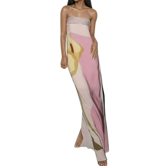 SCSAlgin Women Floral Print Spaghetti Strap Long Dress Y2k Backless Bodycon Maxi Dress Boho Beach Sundress