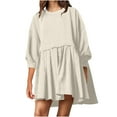 thumbnail image 1 of SCSAlgin Women Oversized 3/4 Sleeve Sweatshirt Dress Patchwork Crewneck Pullover Loose Flowy Pleated Mini Dress Tops, 1 of 5