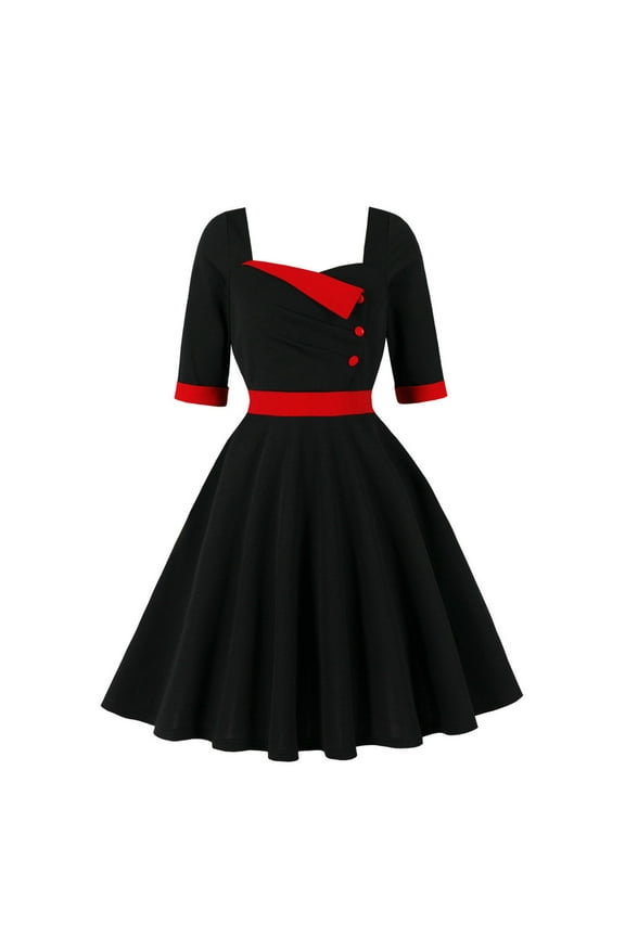 Women Patchwork 3/4 Sleeve Open The Collar Vigorously Dresses