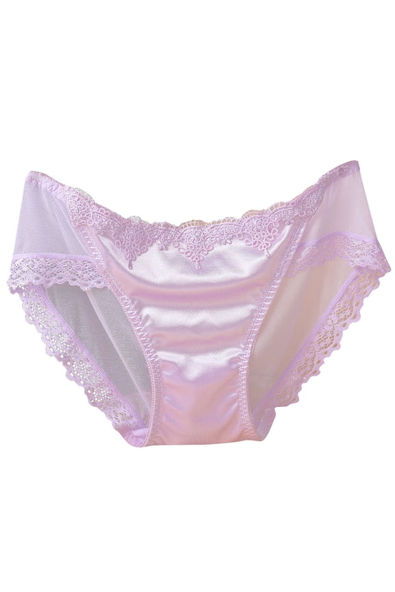 Women Silk Satin Seamless Lingerie Lace Briefs Lady Panties Breathable Underwear