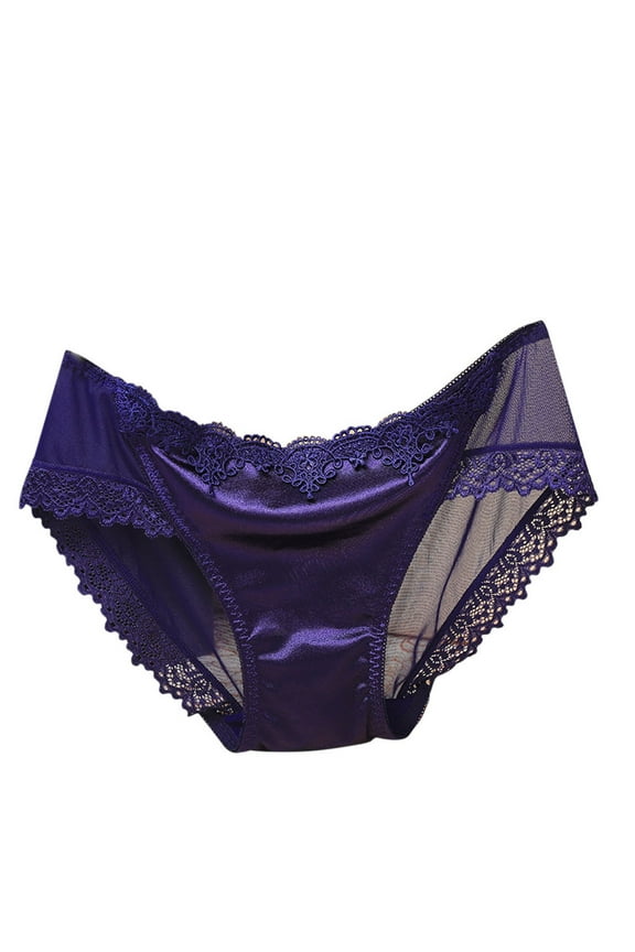 Women Silk Satin Seamless Lingerie Lace Briefs Lady Panties Breathable Underwear