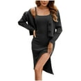 thumbnail image 1 of SCSAlgin Women Two Piece Sweater Skirt Set Outfits Knit Button Down Sweater Coat Knitted Slit Bodycon Pencil Skirt, 1 of 4