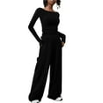 thumbnail image 1 of SCSAlgin Women's 2 Piece Outfit Solid Color Scoop Neck Long Sleeve Tee with Pants Set, 1 of 7