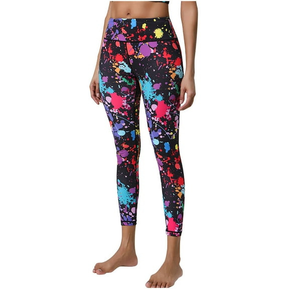 SCSAlgin Women's 80s Leggings Neon Artistic Splash Printed Buttery Soft Stretchy Pants