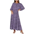 thumbnail image 1 of SCSAlgin Women's Casual Loose Bohemian Maxi Dress Retro Printed V Neck Puff Long Sleeve Swing Dresses Fall Beach Sundress, 1 of 5