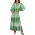 thumbnail image 1 of SCSAlgin Women's Casual Loose Bohemian Maxi Dress Retro Printed V Neck Puff Long Sleeve Swing Dresses Fall Beach Sundress, 1 of 5