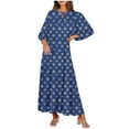 thumbnail image 1 of SCSAlgin Women's Casual Loose Bohemian Maxi Dress Retro Printed V Neck Puff Long Sleeve Swing Dresses Fall Beach Sundress, 1 of 6