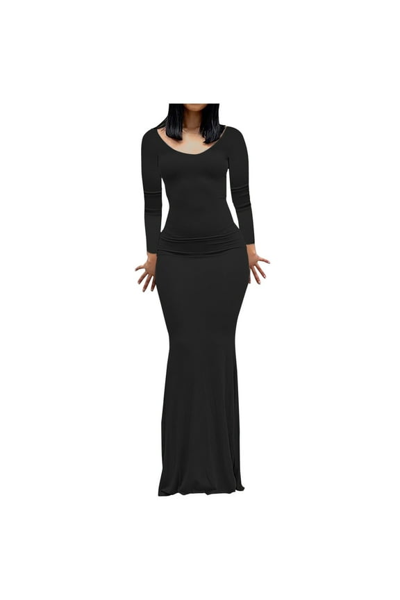 Women's Casual Lounge Slip Long Dress Sexy Long Sleeve Backless Bodycon Maxi Dresses 2024 Fall Slim Elegant Dress