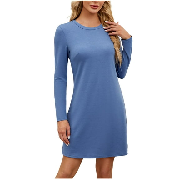 SCSAlgin Women's Casual Plain Simple Long Sleeve Crew Neck T-Shirt Loose Dress