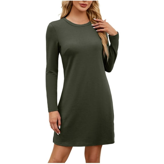 SCSAlgin Women's Casual Plain Simple Long Sleeve Crew Neck T-Shirt Loose Dress