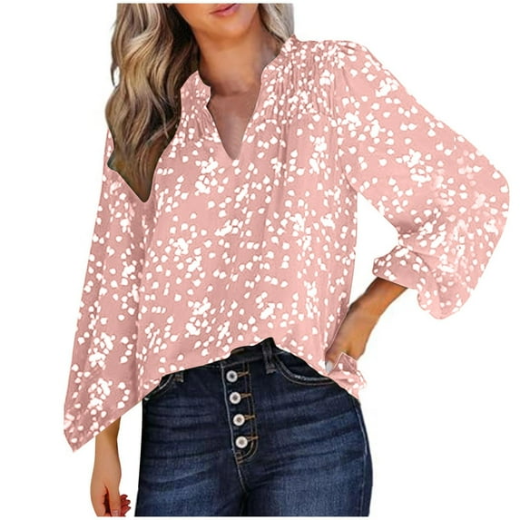 SCSAlgin Women's Casual V Neck Floral Printed Smocked Long Sleeve Chiffon Blouses Bohemian Top Shirts