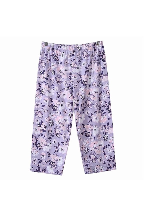 Women's Cooton Capri Pajama Pants Lounge Causal Bottoms Fun Print Sleep Pants