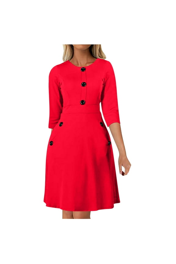 Women's Elegant Pencil Dress Office Church Modest Business Wear to Work Crewneck 3/4 Sleeve Knee Length Dress