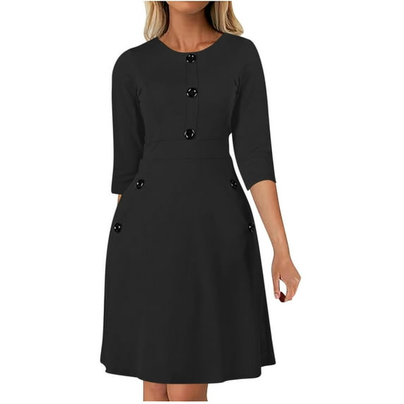 SCSAlgin Women's Elegant Pencil Dress Office Church Modest Business Wear to Work Crewneck 3/4 Sleeve Knee Length Dress