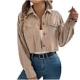 thumbnail image 1 of SCSAlgin Women's Fashion Cropped Shacket Button Down Corduroy Shacket Jackets Casual Long Sleeve Crop Jackets, 1 of 7