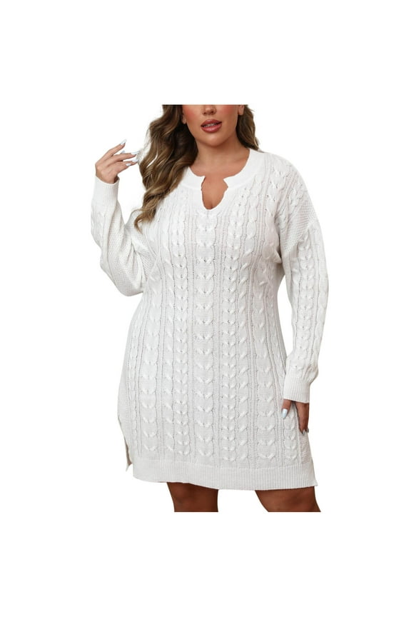 Women's Fashion Oversize Elasticity Solid Color Long Sleeve V-Neck Dress