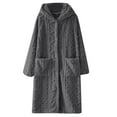 thumbnail image 1 of SCSAlgin Women's Flannel Nightgown Winter Plush Thicken Bathrobe Button Front Robe Hood Casual Loungewear with Pockets, 1 of 7